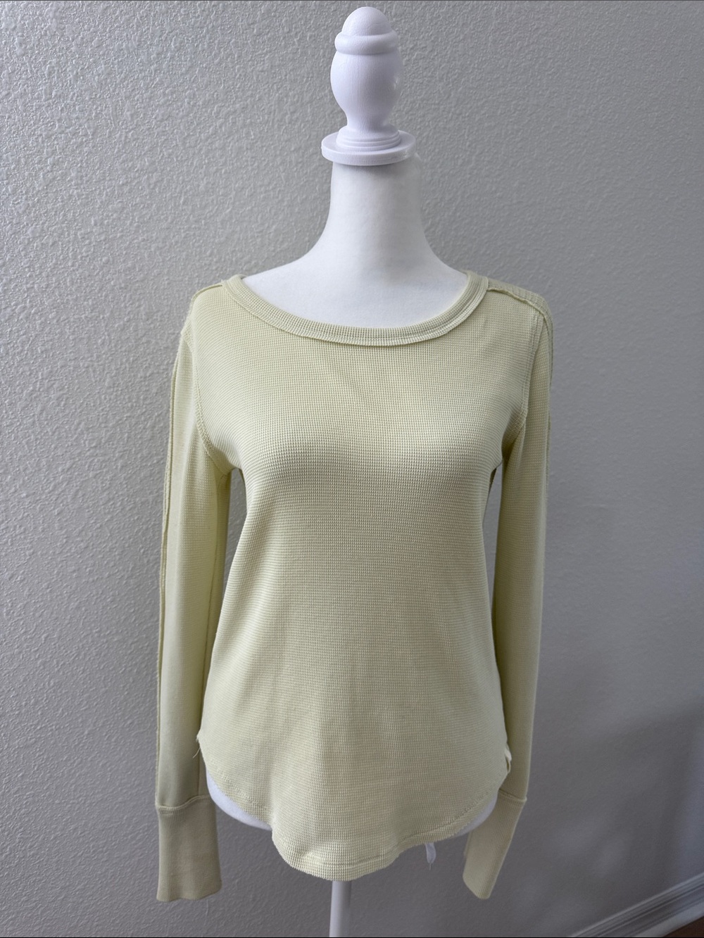 We The Free Pale Yellow Long Sleeve Waffle Knit Top